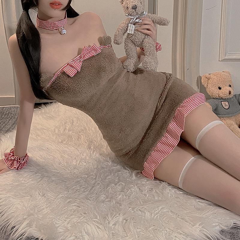 Sexy lingerie bear cosplay free hip wrap large size uniform temptation halter suit underwear