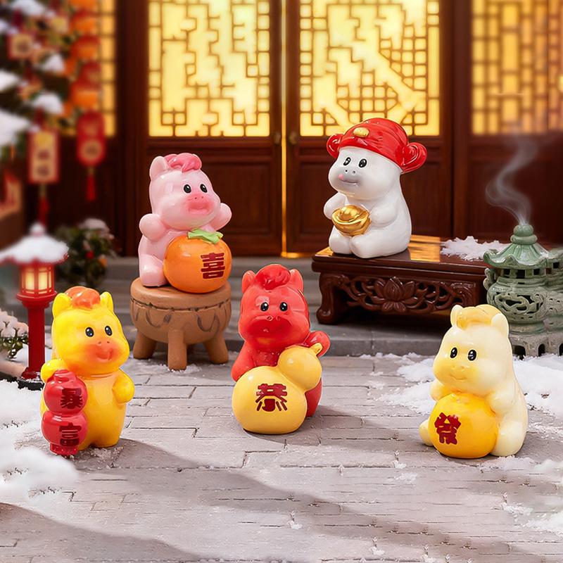 2026  Year Figurines Miniatures Cartoon Lucky Horse Micro Landscape Car Ornaments Home Desk Decorations Room Decor Gift