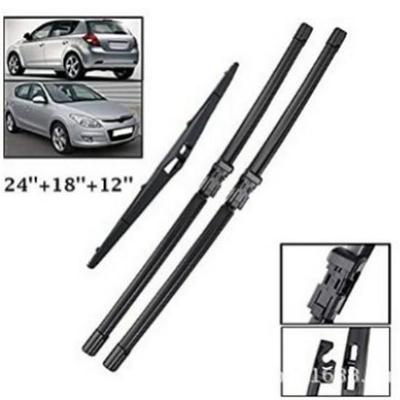 Hyundai I30 Front & Rear Wiper Blade Set: 24", 18", 12" Bone-Free Blades with Rubber Strips