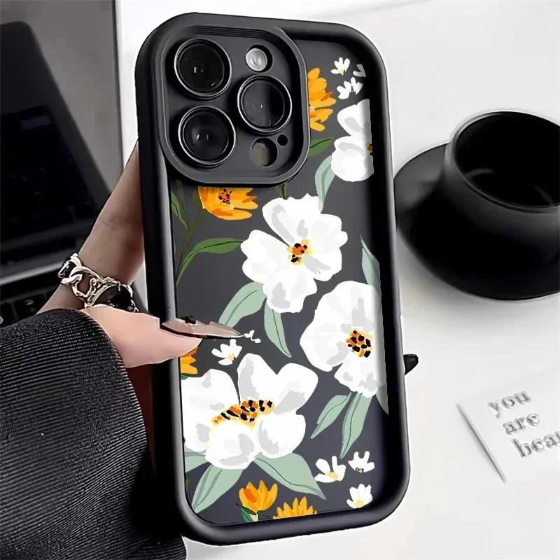 Retro Daisy Flowers Silicone Phone Case For Iphone17 16pro 15pro 14 13 12 11 12pro 13pro Max 14plus Anti Fall Protective Cover
