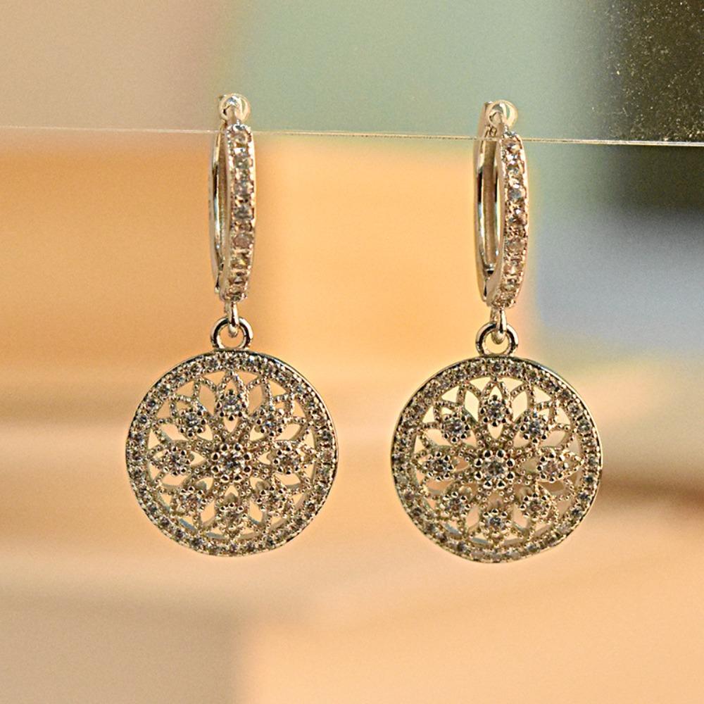 Elegant Baroque Earrings Round Hollow Design with Micro Inlaid Zircon Imitation Stones for Women Jewelry