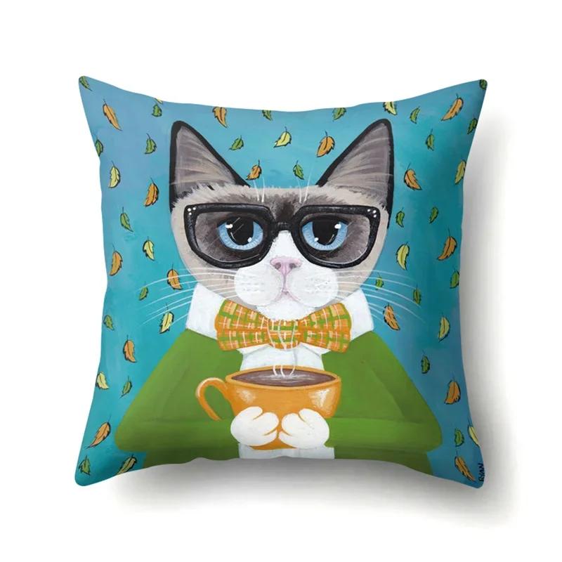Cute Cartoon Pet Cat Pillow Cover Living Room Sofa Office Car Seat Waist Cushion   Home Decoration