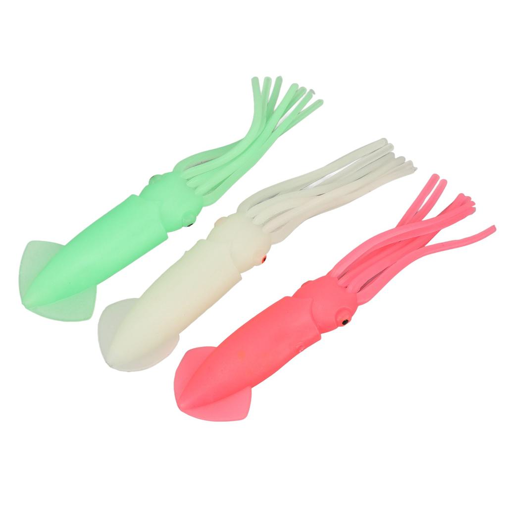3pcs Squid Lure High Simulation Lifelike Soft Octopus Lures Squid Bait Glow in The Dark Fishing Lures for Fishpond 23cm/9.06in