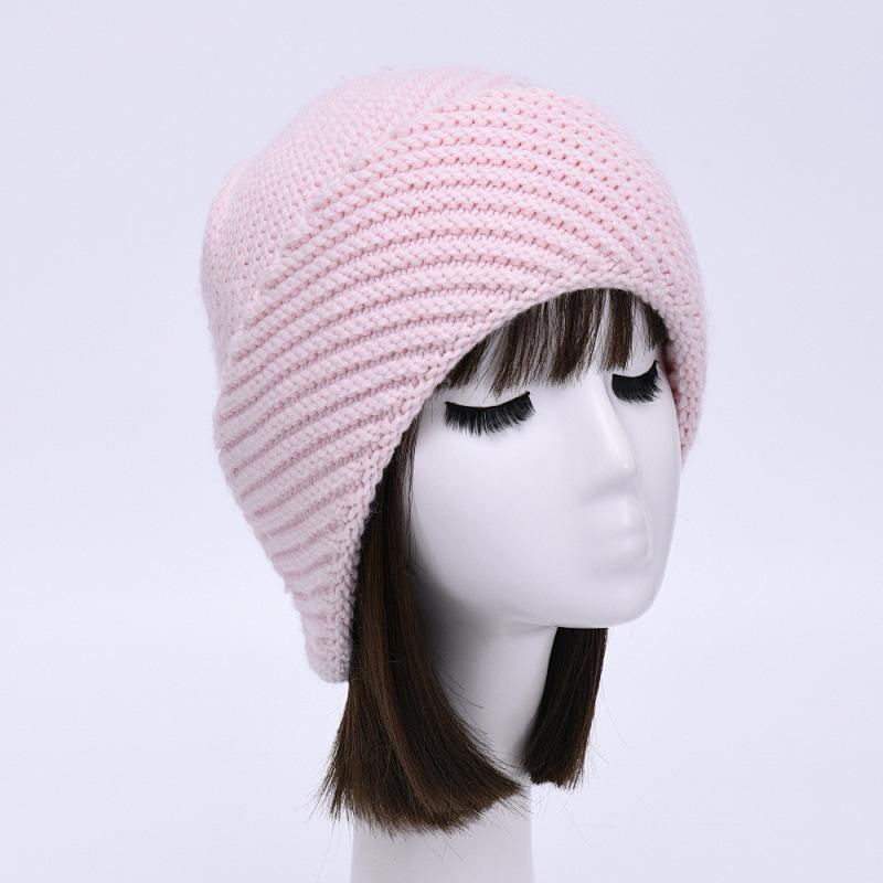 Oblique striped hat women's solid color rabbit velvet wool hat soft waxy casual versatile knitted hat warm autumn and winter fashion windproof