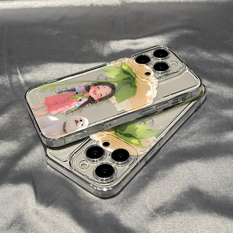Laughing girl applies to iPhone17promax space phone case Apple 16 transparent 15/14 fine hole X all-inclusive
