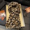 Sweet and Cool Retro Leopard Print Fringed Scarf Female New Millennial Spice Girl Style Autumn and Winter Thickened Skin-friendly Shawl Scarf