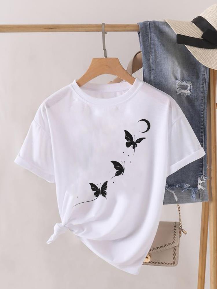 (Asian Size) T Shirt Lady Female Top Fashion Flower Cute 90s Graphic Short Sleeve T-shirts Casual Printed Clothing Women Tee