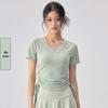 Women's Slim-Fit V-Neck Drawstring Top: Fashionable, Versatile, Soft Texture, Short-Sleeved T-Shirt, Complements All Skin Tones.