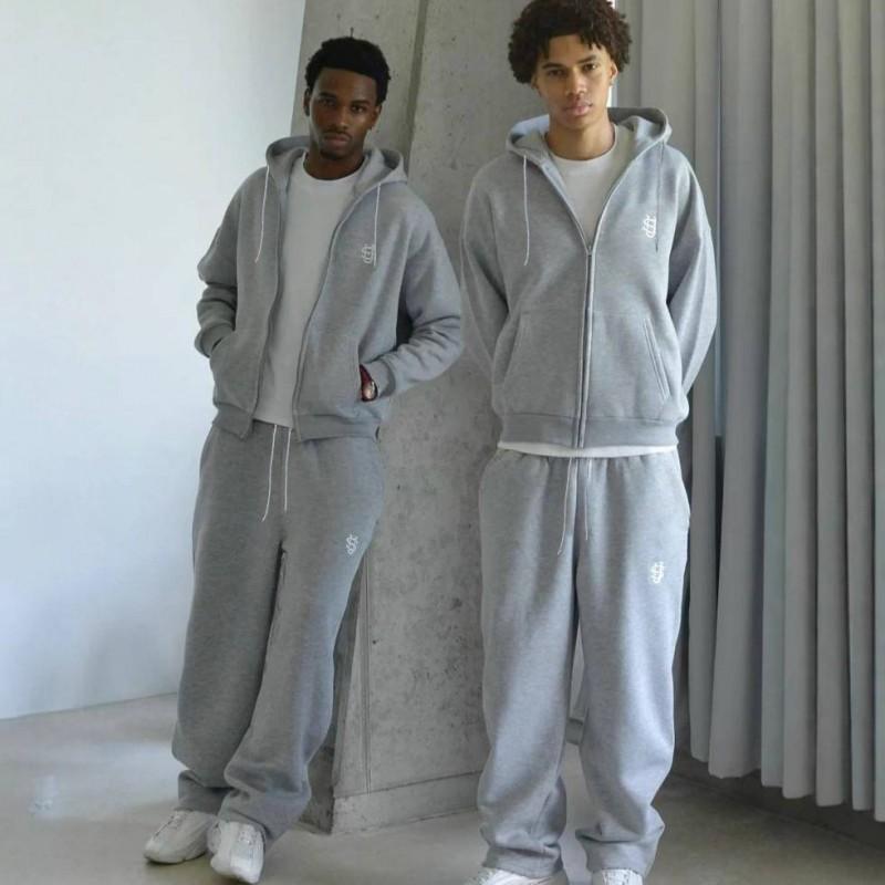 Unisex Oversized Zip-Up Hoodie Set With Embroidery Sportswear Teens Casual Streetwear 2025