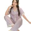 French Purple Jacquard Light Luxury Ice Silk Pajamas Short-Sleeved Trousers Women'S Summer Thin High-End Loungewear