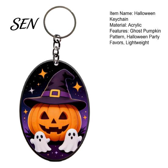 Halloween Theme Keychain Acrylic Ghost Pumpkin Keychain, Cartoon Car Key Pattern Ring Pendant, Decorative Charm Accessory for Handbags Backpacks