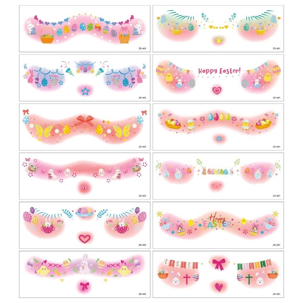 12pcs Long Lasting Easter Egg Face Temporary Tattoos Easter Bunny Makeup Stickers Amusement Park