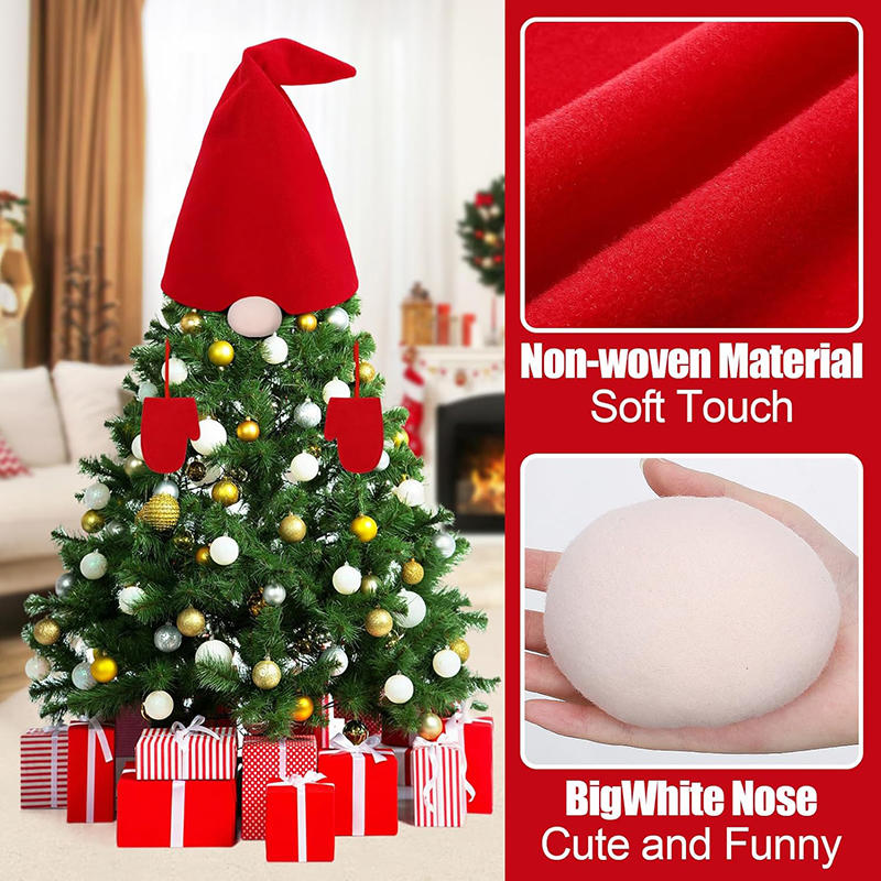 Christmas Set Red Tree Top Hat Nose Glove Decorations Merry Christmas Tree Decor Household Party Decor Home