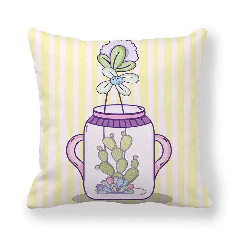 Office Sofa Car Cushion Cover Luxury Home Decor Pillow Cover Purple Hand Painted Cactus Pattern