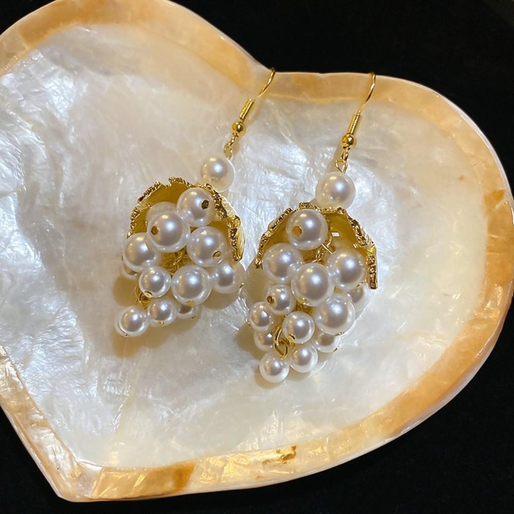 Leaf and Grape Pearl Tassel Ear Hook Grape Cluster Tassels Vintage Dangle Earrings  Daily