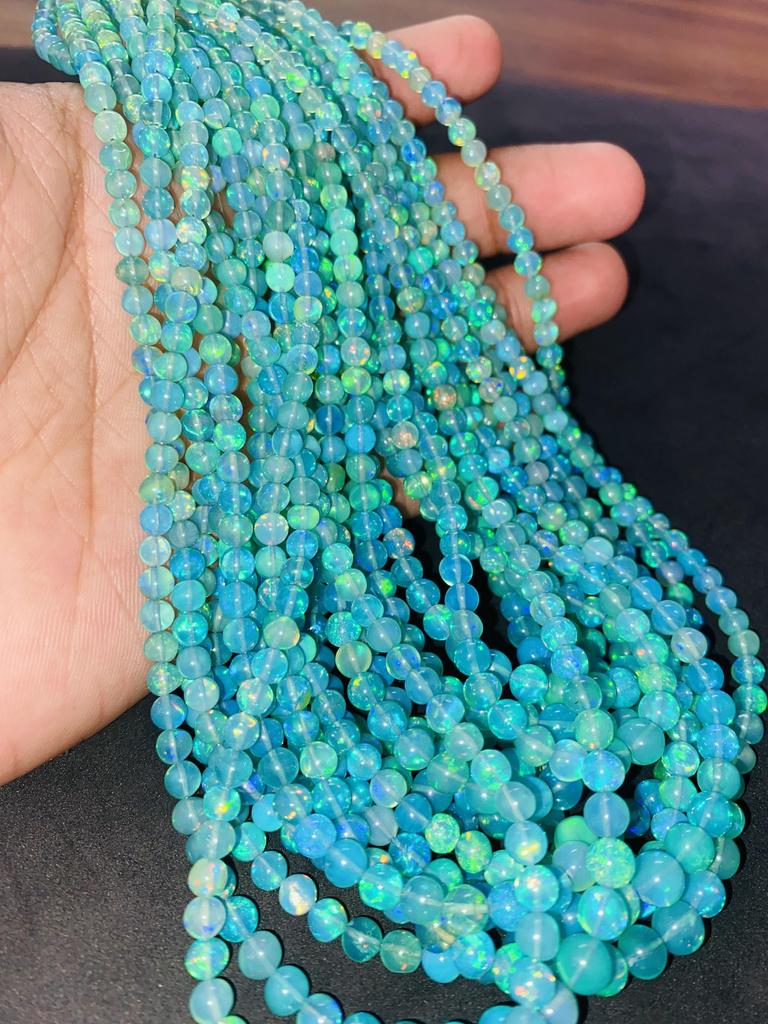 Transparent Fire Base Ethiopian Opal Balls Beads, Blue Opal Beads, Healing Stone Beads.