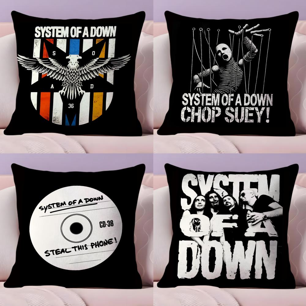 Hot Rock Band S-System Of A Down Cushion Cover Plush Fabric Soft Double-Sided Printed Sofa Pillow Case Colorfast Home Decor
