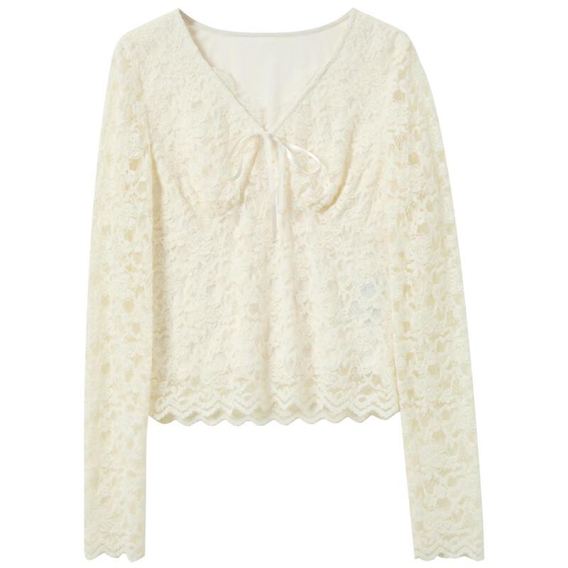 Sancai Women's V-Neck Lace Slim-Fit Blouse
