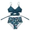 High Waist  Sexy Bikini Set 2025  Biquini Swimwear Women Two Pieces Swimsuit Floral Beachwear V-Neck Bathing Suits Female