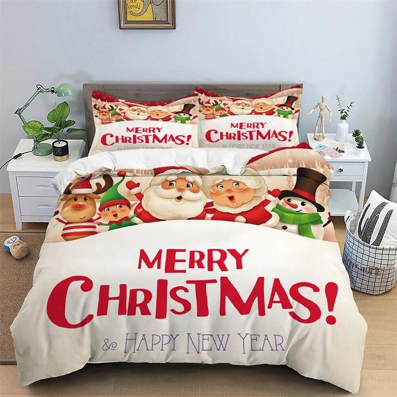 2024 Christmas Duvet Set Red Festive Atmosphere Decoration Single/double One Quilt Cover Two Pillowcases