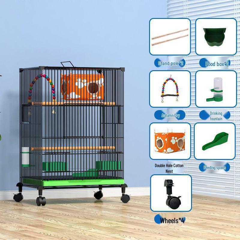 

Посилена велика клітка для великих птахів, таких як какатіли та піони, з гніздовою коробкою 70cm H, 42x31cm, with wheels, Package 4 чорний