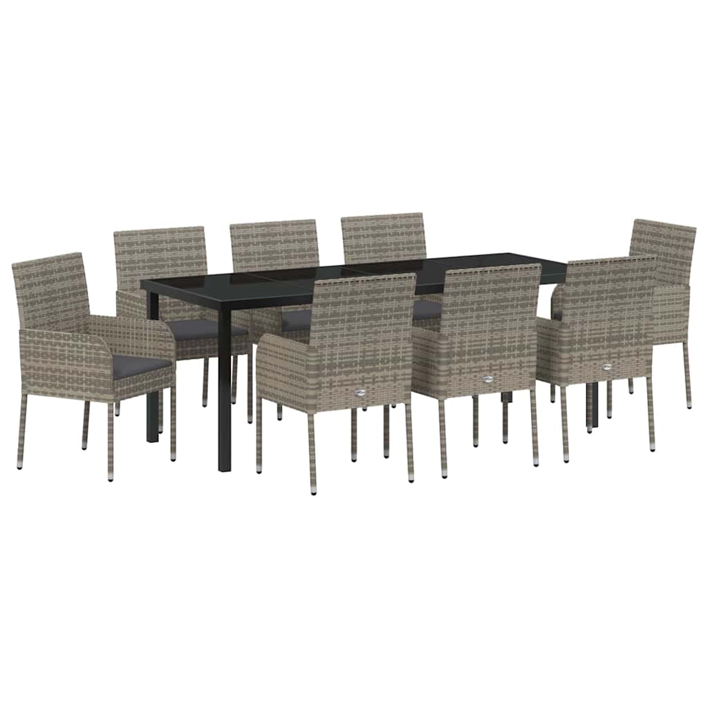 Garden Dining Set with Cushions 9 pcs Grey Poly Rattan