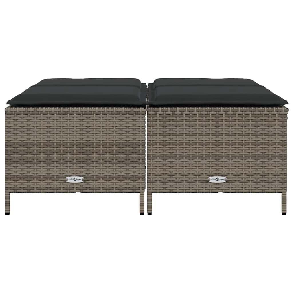 Garden Stool with Cushions 4 pcs Grey Poly Rattan