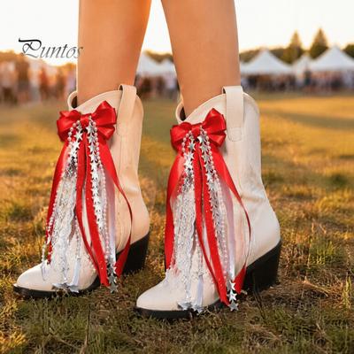 Cowgirl Laars Decoratie 1 Paar Lint Strik voor Laarzen, Satijnen Bedel met Nep Parel Ketting Ster Ketting, Decoratief Schoen Accessoire Dames Westerse Accessoires