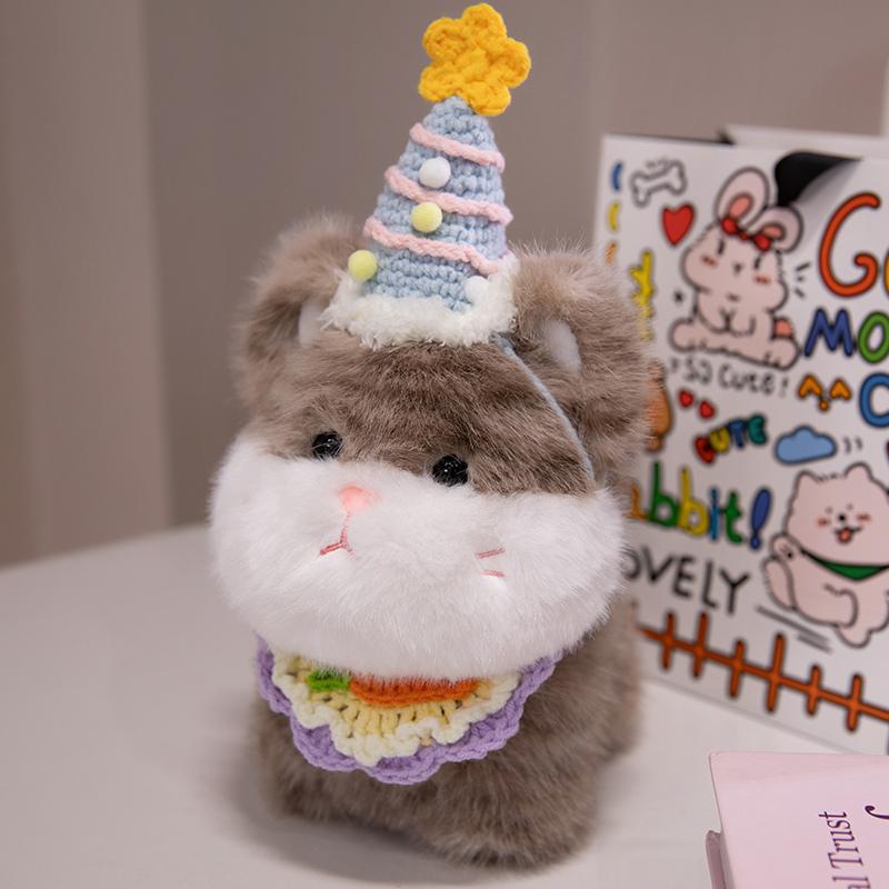 Cute Big Face Cat With Birthday Hat Fruit Cake Snack Bib Decor Kawaii Grey Orange Cats Kittens Plushie For Kids Birthday Gift