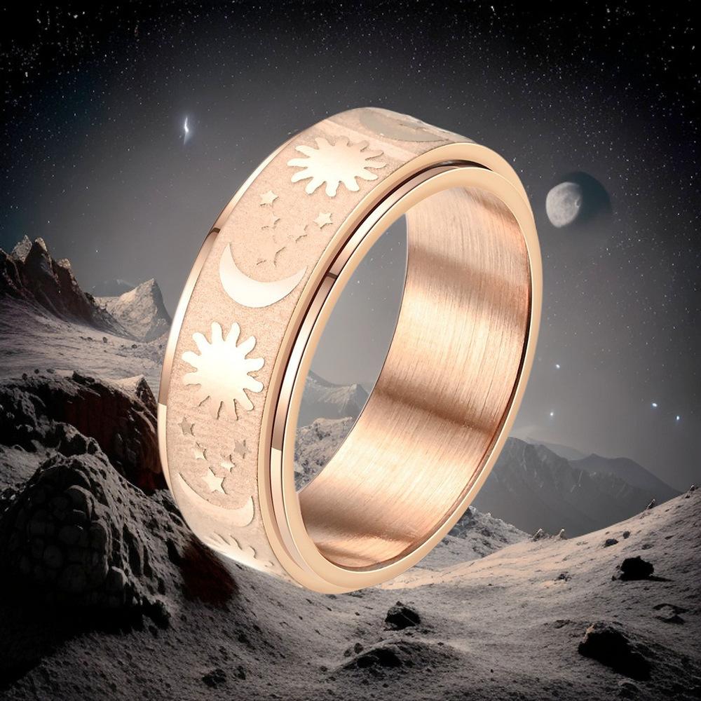 Rotatable Sun, Star Moon Ring Fashionable Stainless Steel Rotating Couple Ring