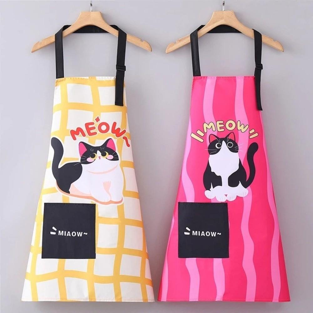 New Sleeveless Kitchen Aprons Cartoon Cats Canvas Cooking Apron Waterproof Adjustable Cafe Overalls for Cleaning