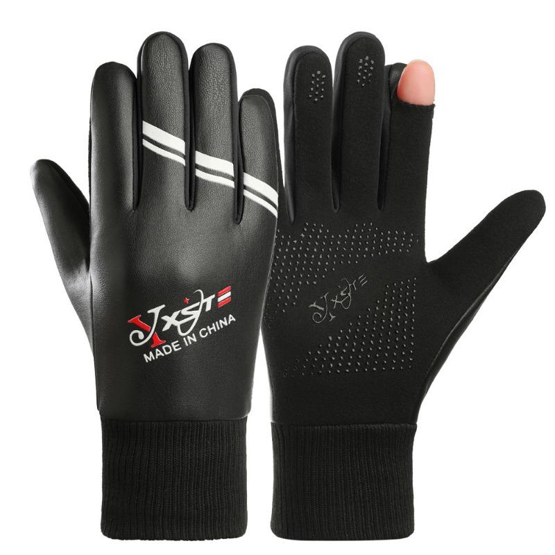 

Autumn and winter velvet gloves thickened non-slip cycling driving sports men and women couples leather thermal gloves one size fits all чёрный