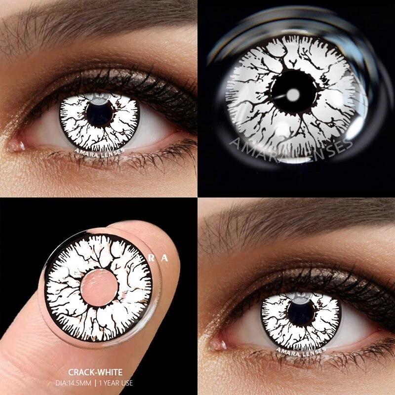AMARA Cosplay Farbkontaktlinsen für Augen, Anime-Augenlinse, 1 Paar, weiße schwarze Linsen, Kontaktlinsen, kosmetische Farblinsenaugen
