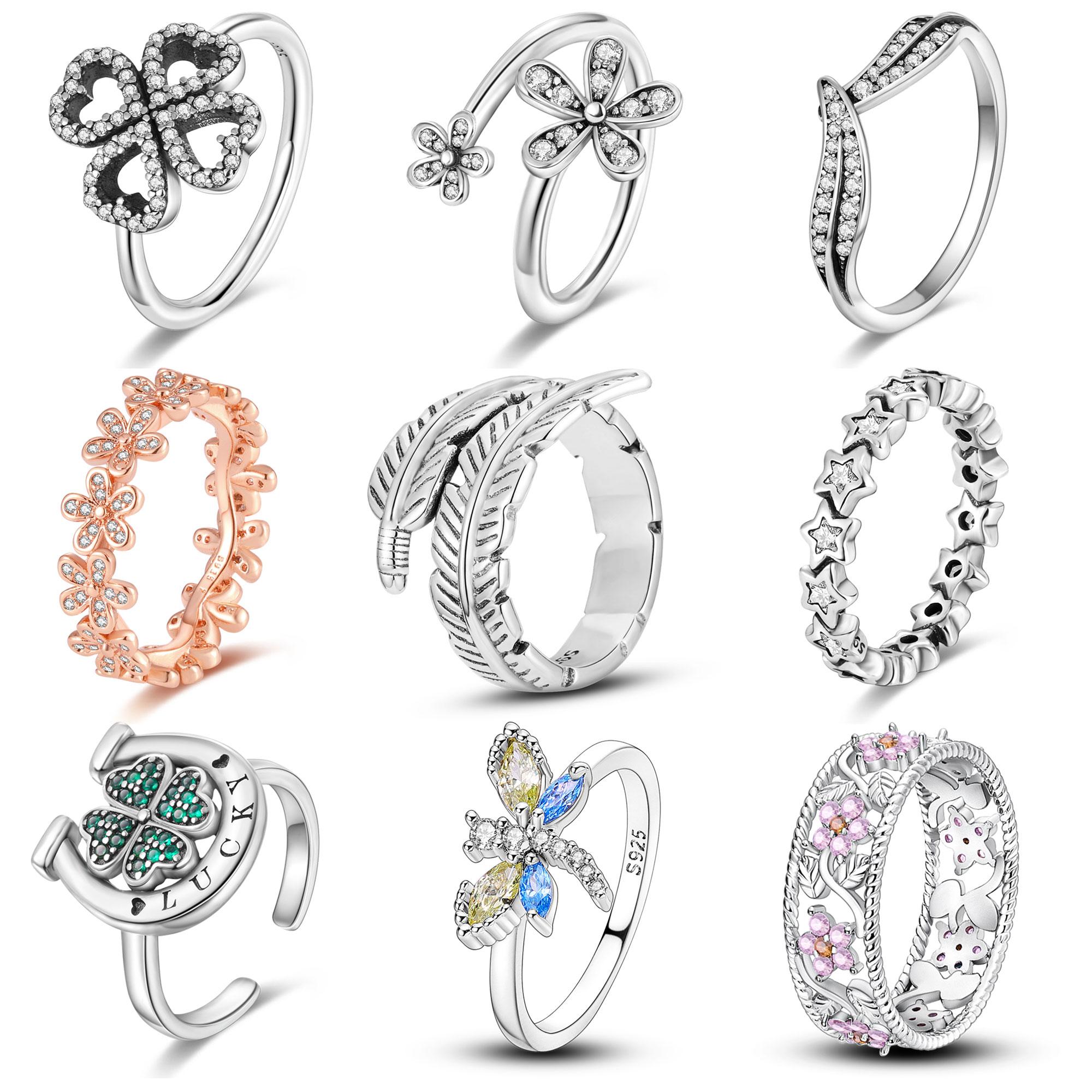 

Модные серебряные кольца для женщин, оригинальные серебряные кольца 925 пробы с четырьмя клеверами, коктейльное кольцо с цирконием и сердцем, свадебные украшения