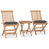 VidaXL Foldable Outdoor Dining Furniture with Cushion 3 Pcs Teak, Fabric, Anthracite, 18.68kg