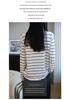 Women's 48s Fine Wool V-Neck Loose Fit Polo Shirt - Black & White Striped Knitwear