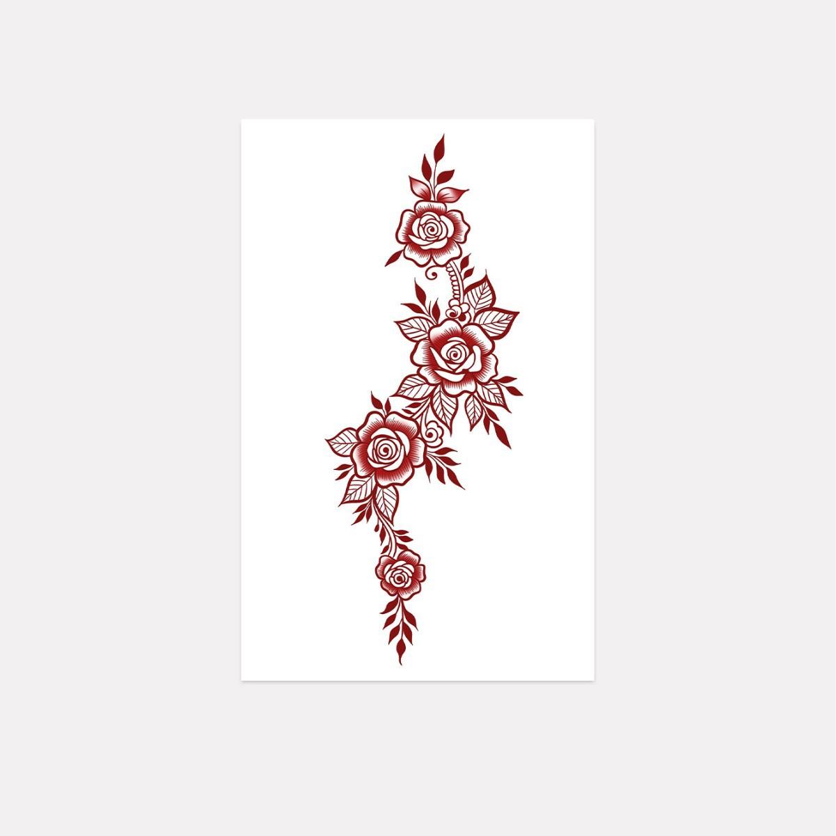 Red Rose Hand-Painted Cream, Waterproof And Long-Lasting, Plant Juice Tattoo Sticker, Back Of Hand And Wrist Retro, Tattoo Sticker. 12*19CM