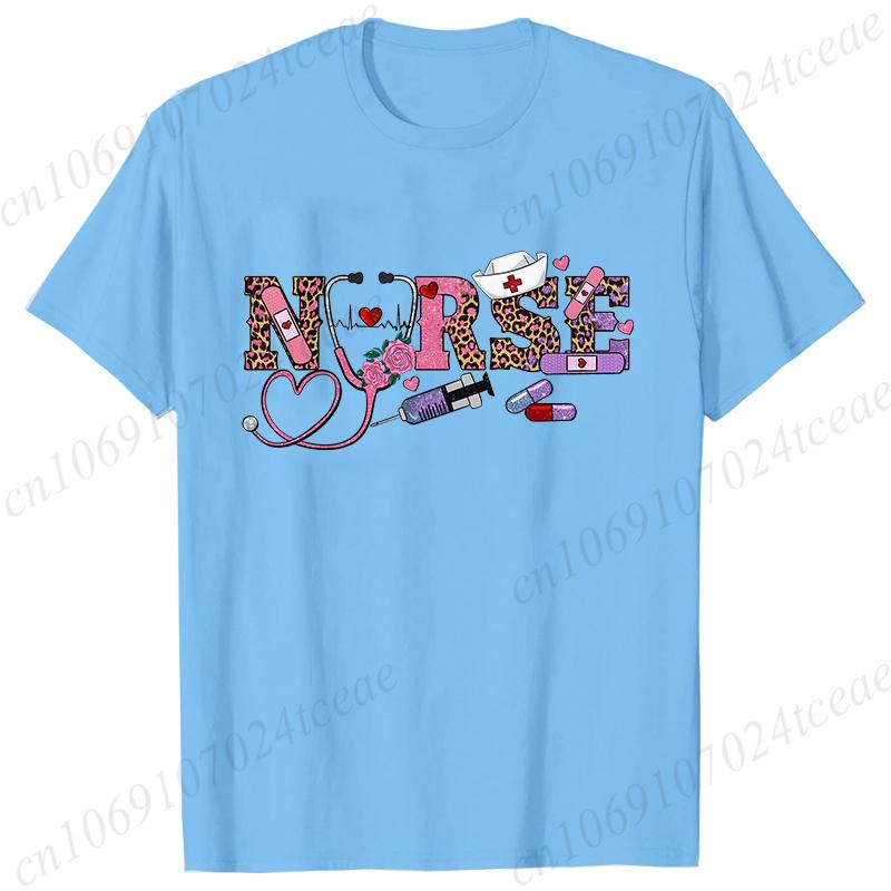 New Women T Shirt Pullover Oversize Valentines Day Love Nurse Print T-Shirt Casual Short Sleeve Women T-Shirt Nurse Tees Gifts