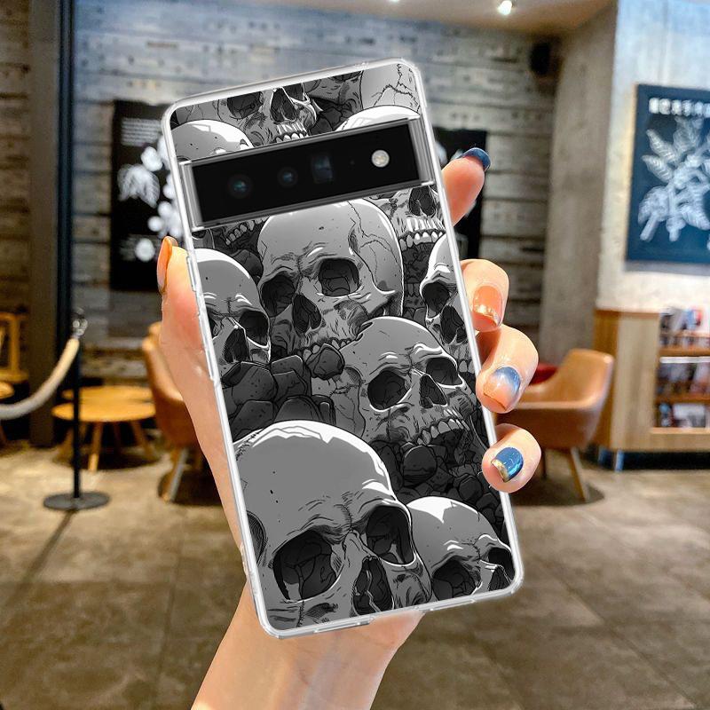 Phone Case For Google Pixel 10 9 8 7 6 9A 8A 7A 6A 5 4 5A 4A 3A Pro XL Soft Clear TPU Transparent Cover Hard Pink Purple Skull