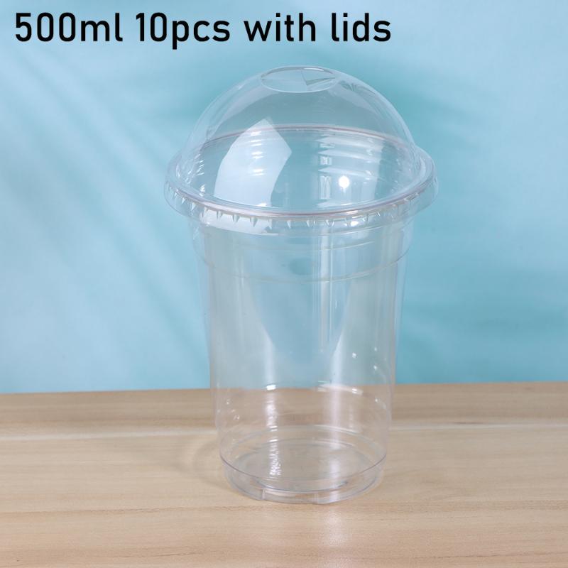 10Pcs Disposable Clear Plastic Cups With Lid Or 100 Straws For Fruit Juice Milk Tea Iced Coffee Cold Drinks Takeaway Party Use