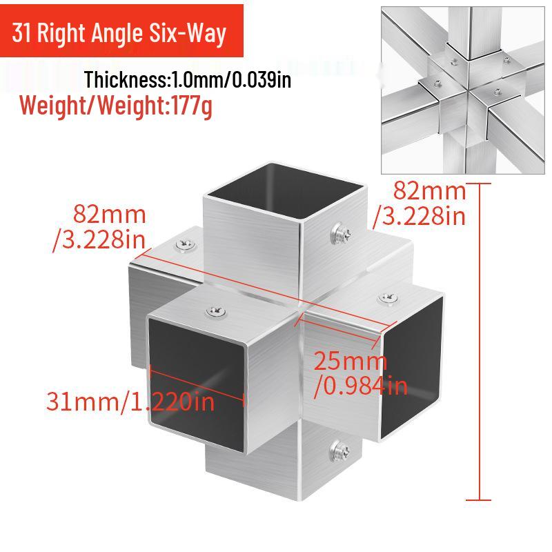 Stainless Steel Four-Way Tee Connector for Square Tubes - Weld-Free Fastener