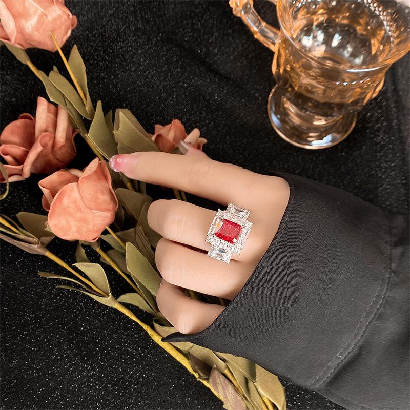 Autumn And Winter Jewelry Ice Flower Cut High Carbon Diamond Copper Inlaid Square Diamond Light Luxury Temperament Ring Female 8 * 10