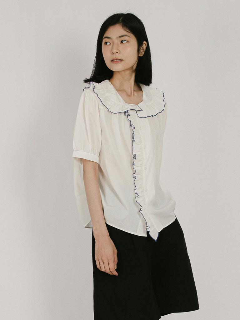 VINCENT NAVY Santorini Frill Blouse_White