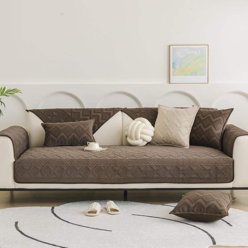 Sofa Cushion Autumn and Winter Plush Anti-slip Cover Cloth New Light Luxury Seat Cushion High-end Diamond Grid Leather Sofa Cover