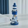 Wooden Lighthouse Figurine, Handmade Nautical Lighthouse Beach Decoration, White Blue Coastal Tabletop Decor for Home, Living Room