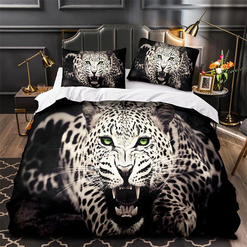 Tiger Leopard Lion Duvet Cover Set Africa Wild Animals Bedding Set 3D Red Rose Flowers Quilt Cover Twin King Queen Bedroom Decor