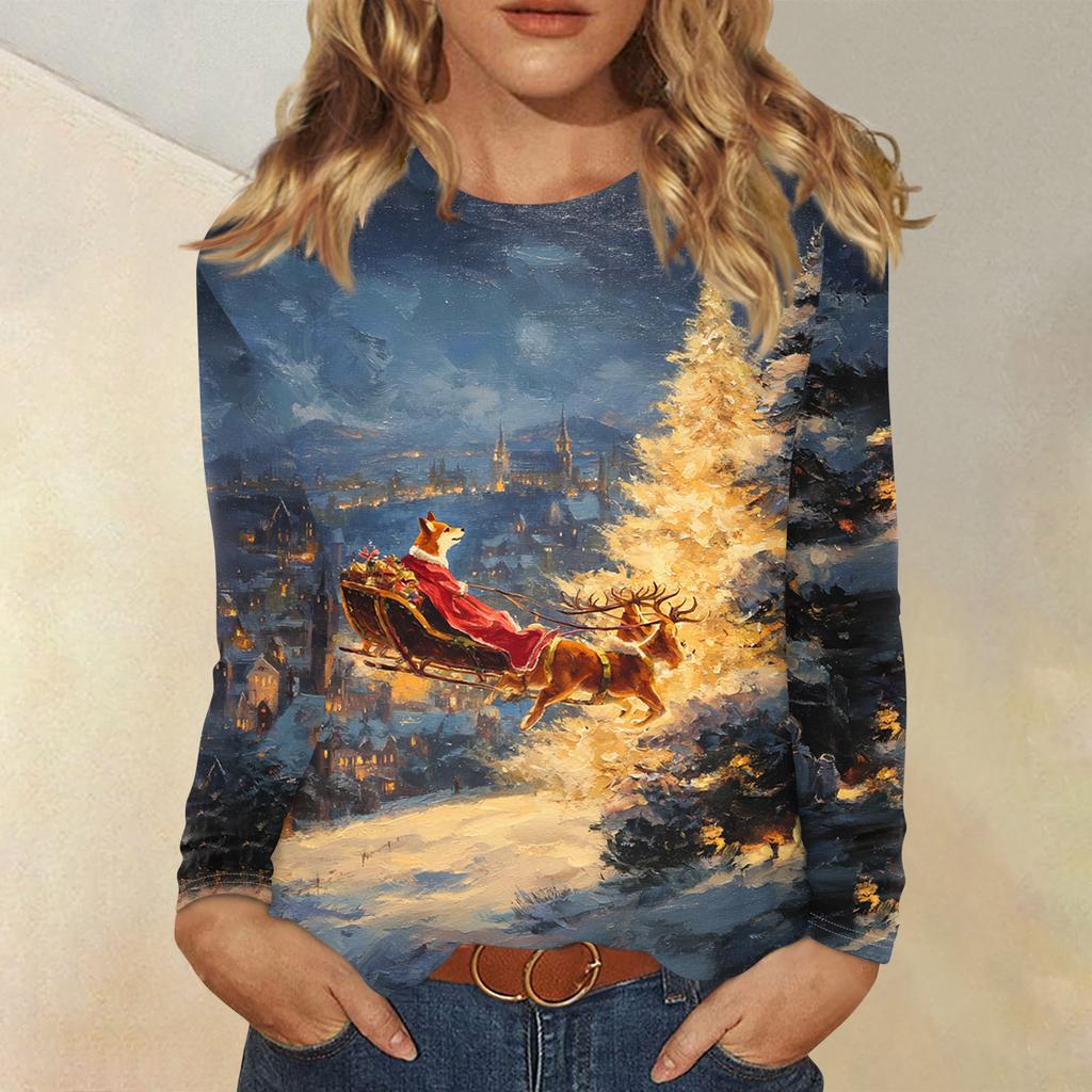 Košile s dlouhým rukávem pro ženy Roztomilý potisk Grafika Trička Halenky Běžné Velikosti Zásadní topy Pulovr