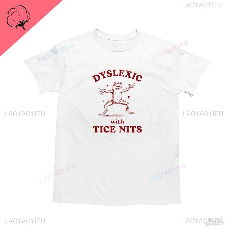 

Дислексик с гнидами Tice Смешная футболка с лягушкой-дислексией Тупая футболка Y2k Глупый винтажный футболка Саркастическая футболка с рисунком Глупые мемы Топы из хлопка 3XL