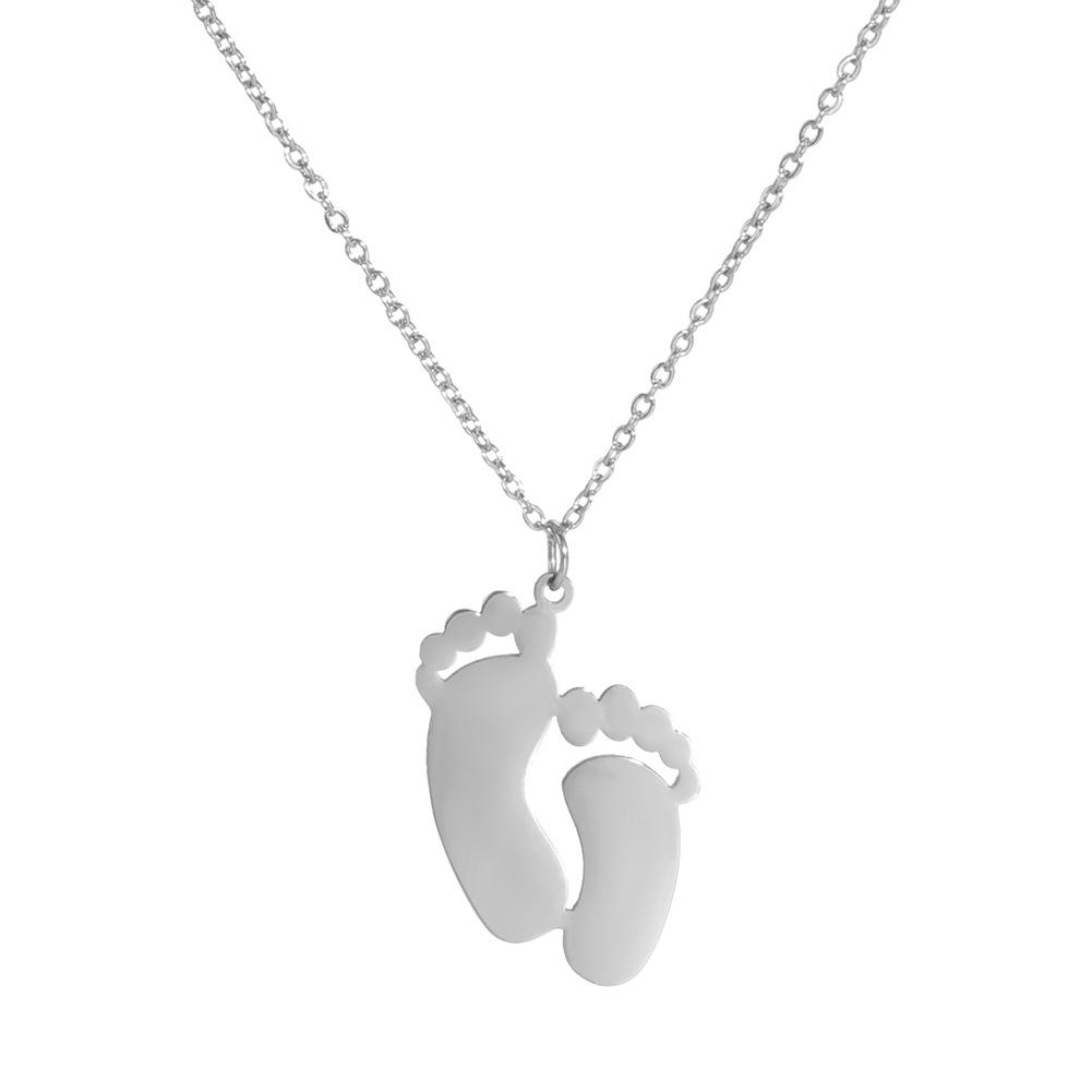 Baby Footprint Necklace Chain Gift for Women Man Father Mother Stainless Steel Jewelry