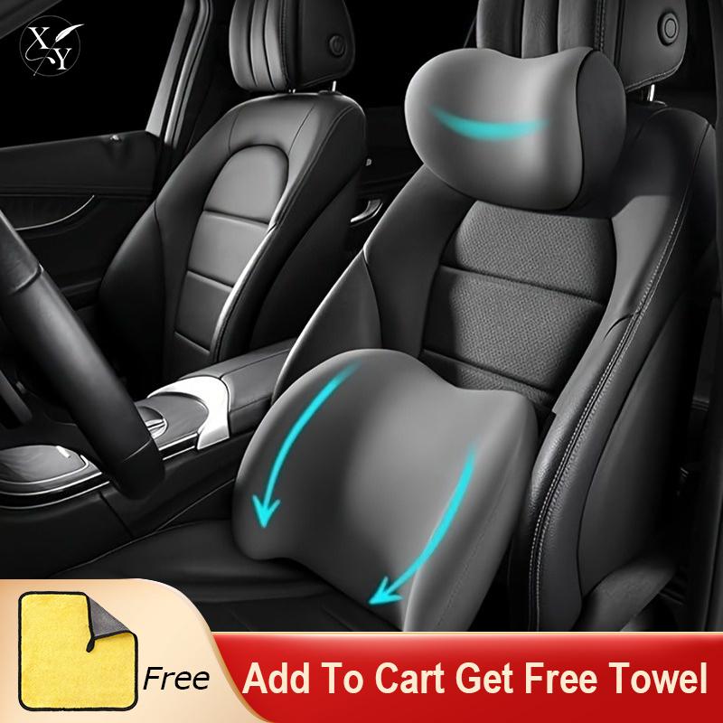 Car Headrest & Lumbar Support Cushion Kit, Ergonomic Driving Fatigue Relief Seat Memory Foam Neck Back Rest Pillows